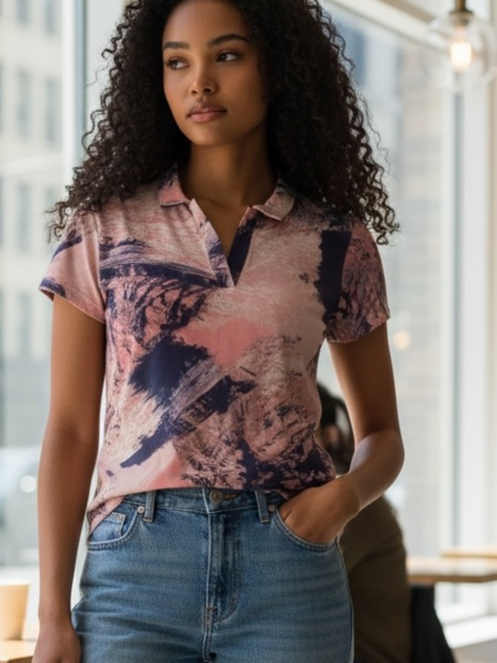 Calvin Klein Abstract Pink and Navy Short Sleeve Tee
